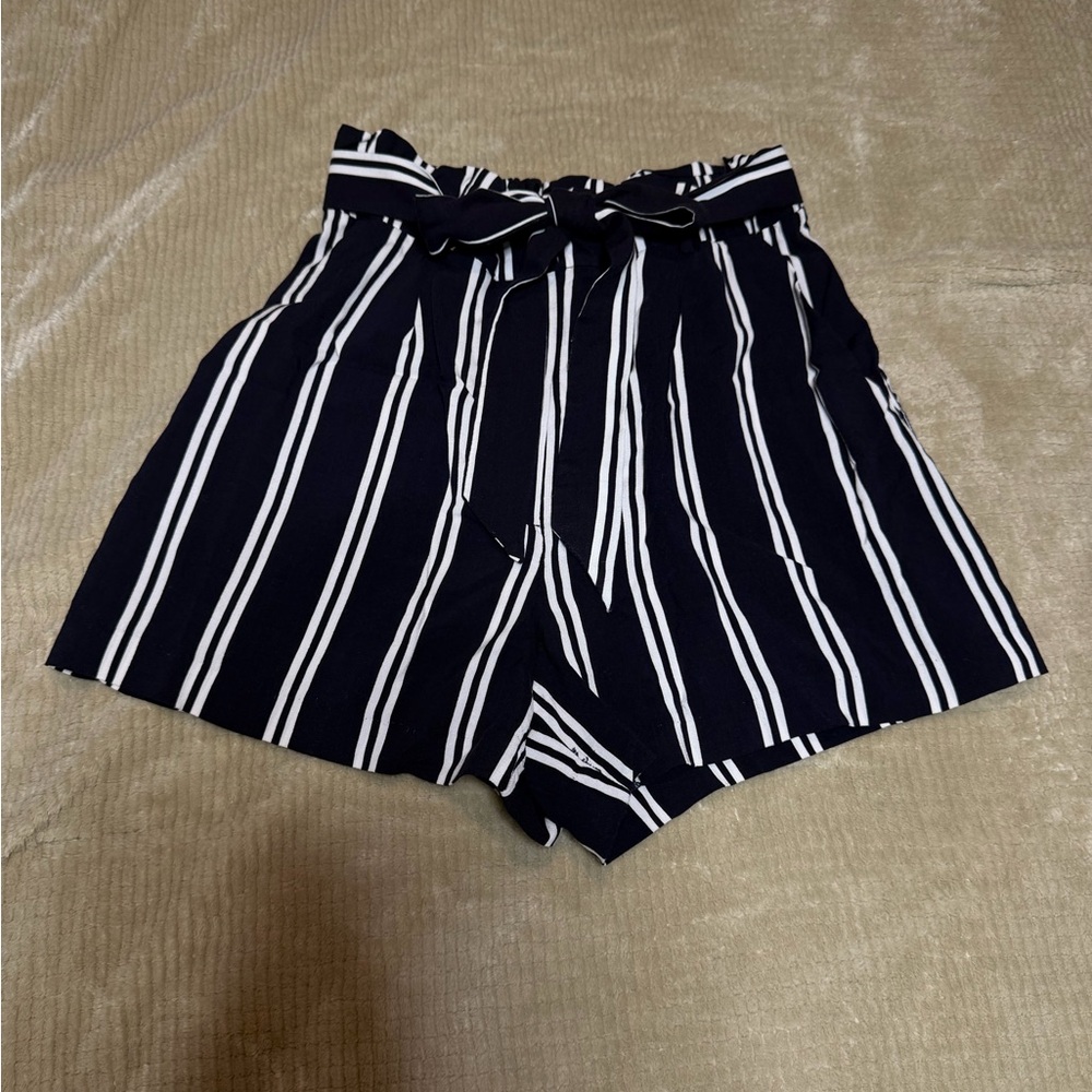 H&M Black and White Striped High Waist Shorts